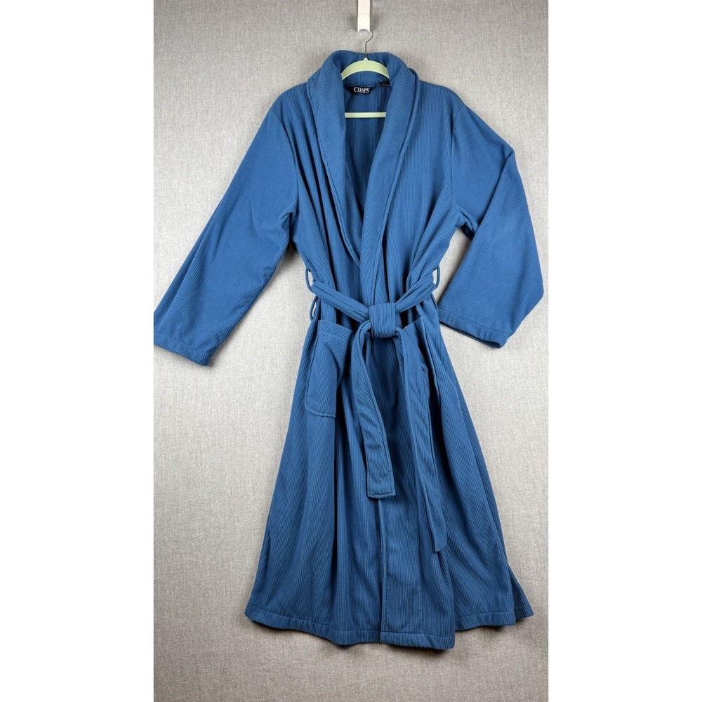 Chaps Sleepwear Mens Women's Ribbed‎ Robe Bathrobe Tie Belt Blue One Size